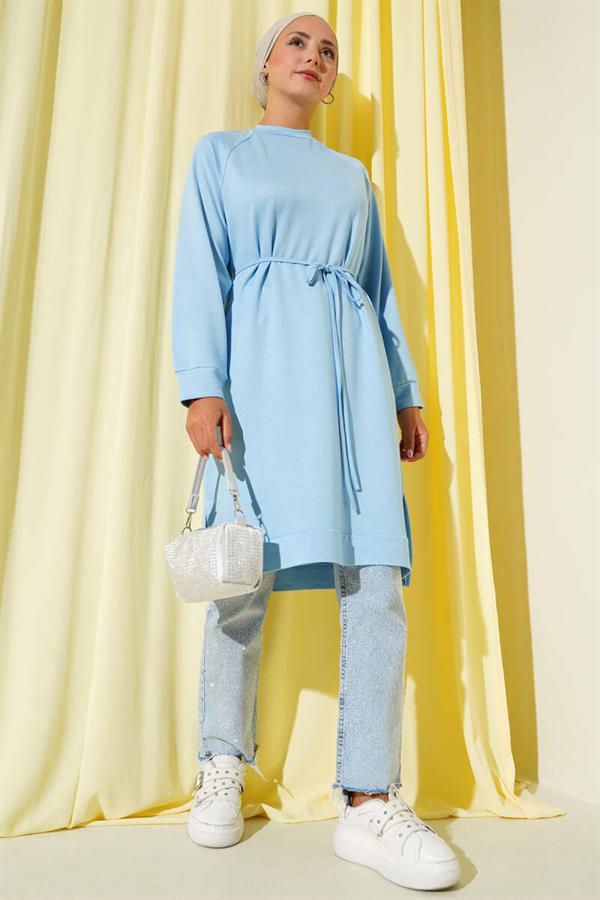 Loyşa Rope Belted Long Tunic Blue