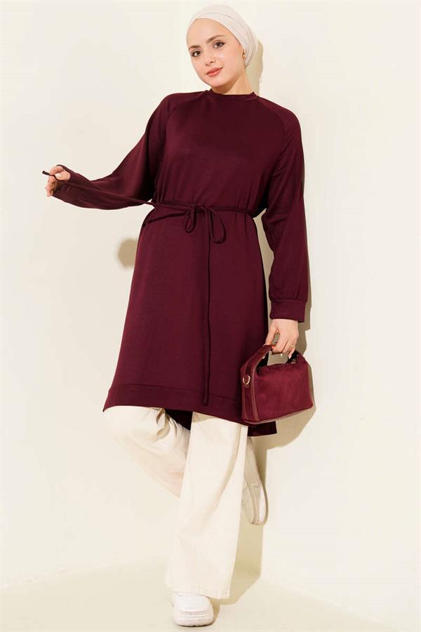 Loisha Long Tunic with Rope Belt, Plum