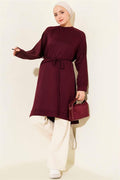 Loisha Long Tunic with Rope Belt, Plum