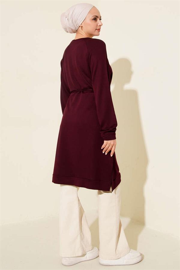 Loisha Long Tunic with Rope Belt, Plum