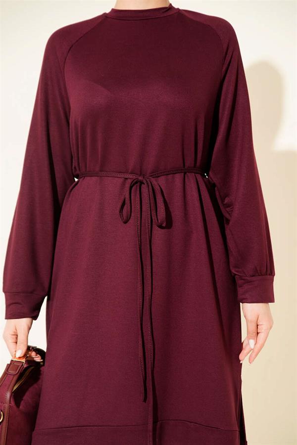 Loisha Long Tunic with Rope Belt, Plum