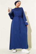 Loysha Sleeve Embroidered Rope Belted Dress Navy Blue