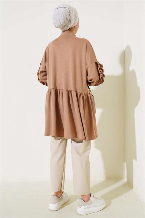 Loysha Sleeve Ruffle Cardigan Camel