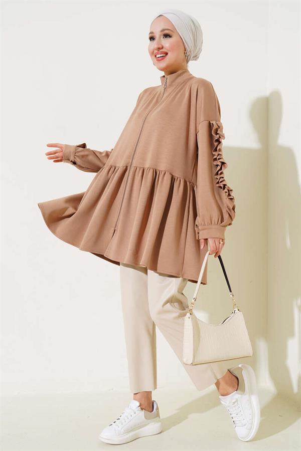 Loysha Sleeve Ruffle Cardigan Camel