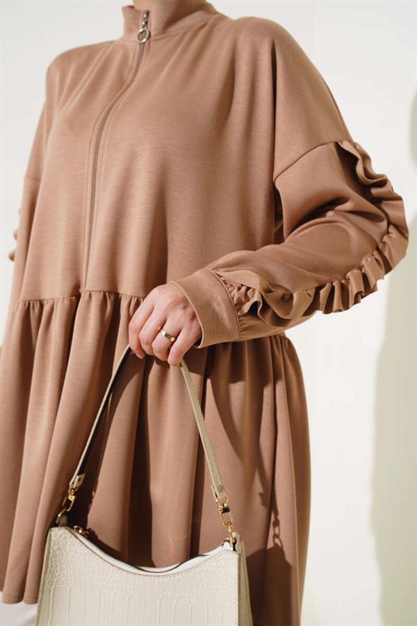 Loysha Sleeve Ruffle Cardigan Camel