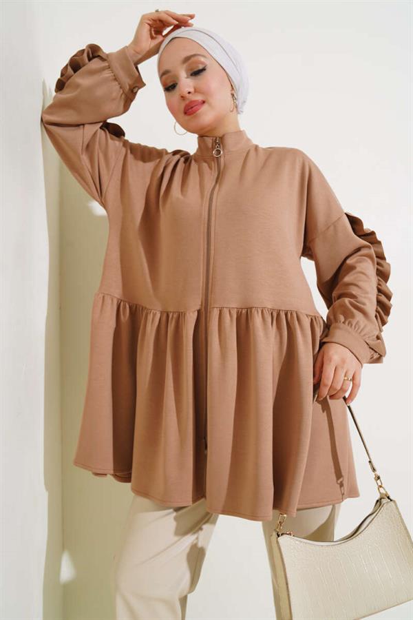 Loysha Sleeve Ruffle Cardigan Camel