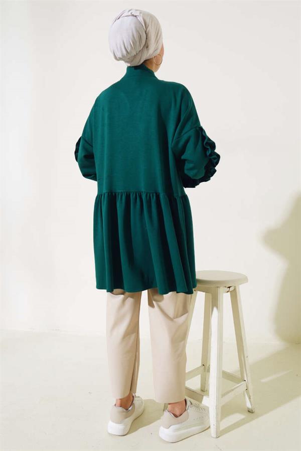 Loysha Sleeve Frilled Cardigan Emerald