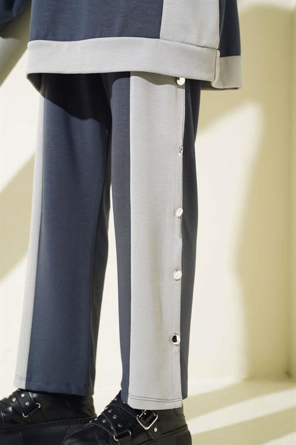 Loyşa Metal Button Detail 2 Piece Set Smoke