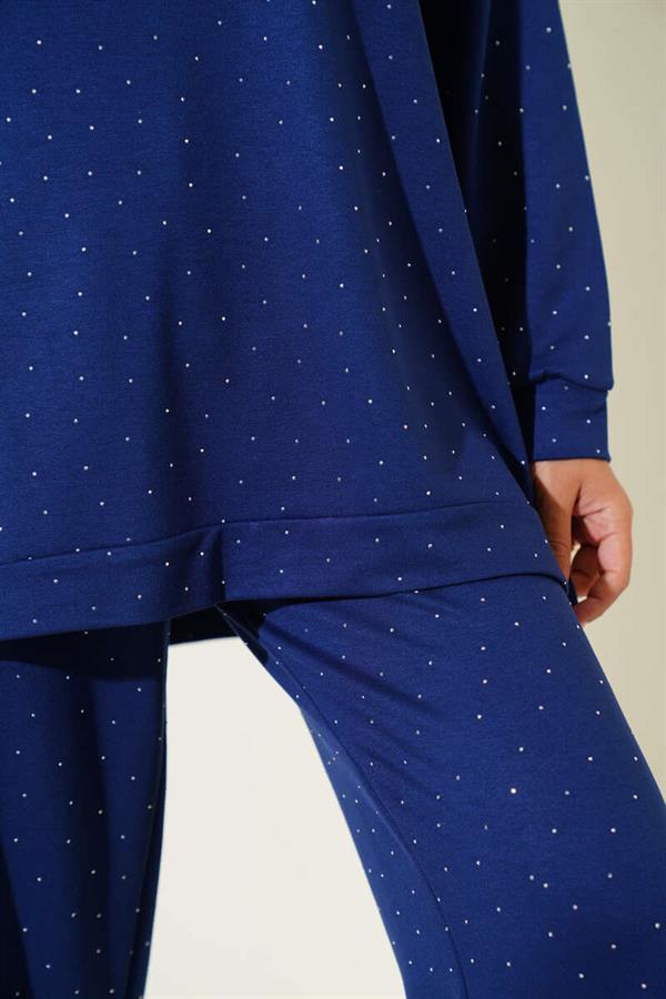 Loyşa Mini Stone-Decorated 2 piece Set Navy Blue
