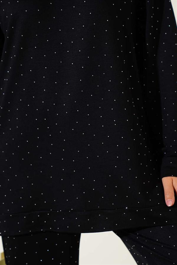 Loyşa Mini Stone Embellished 2 Piece Set Black