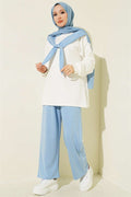 Loysa 2 Piece Set with Shoulder Scarf Detail, Blue