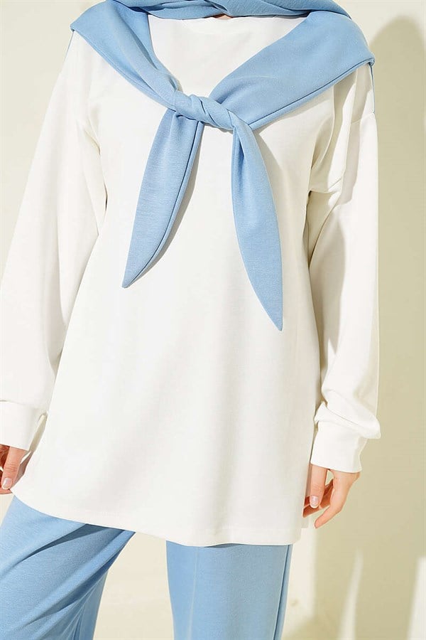 Loysa 2 Piece Set with Shoulder Scarf Detail, Blue