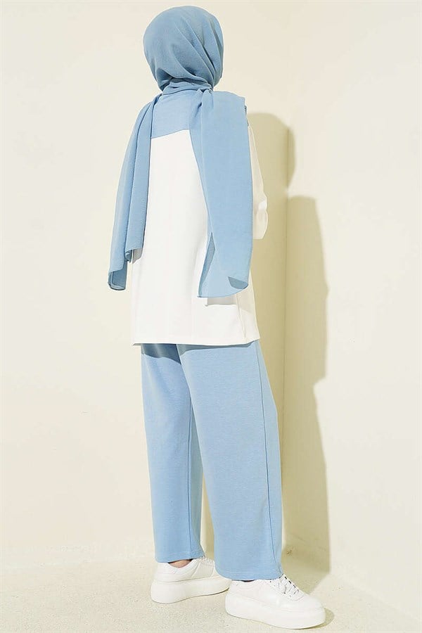 Loysa 2 Piece Set with Shoulder Scarf Detail, Blue