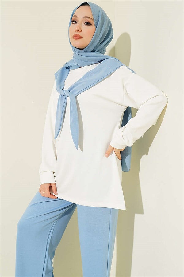 Loysa 2 Piece Set with Shoulder Scarf Detail, Blue