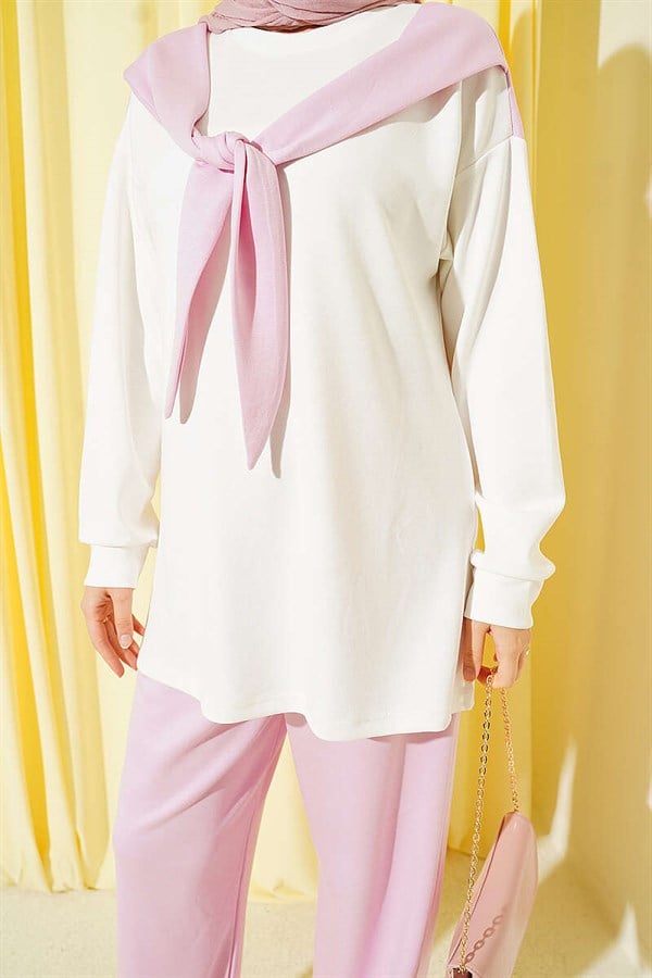 Loysa 2 Piece Set with Shoulder Scarf Detail, Pink