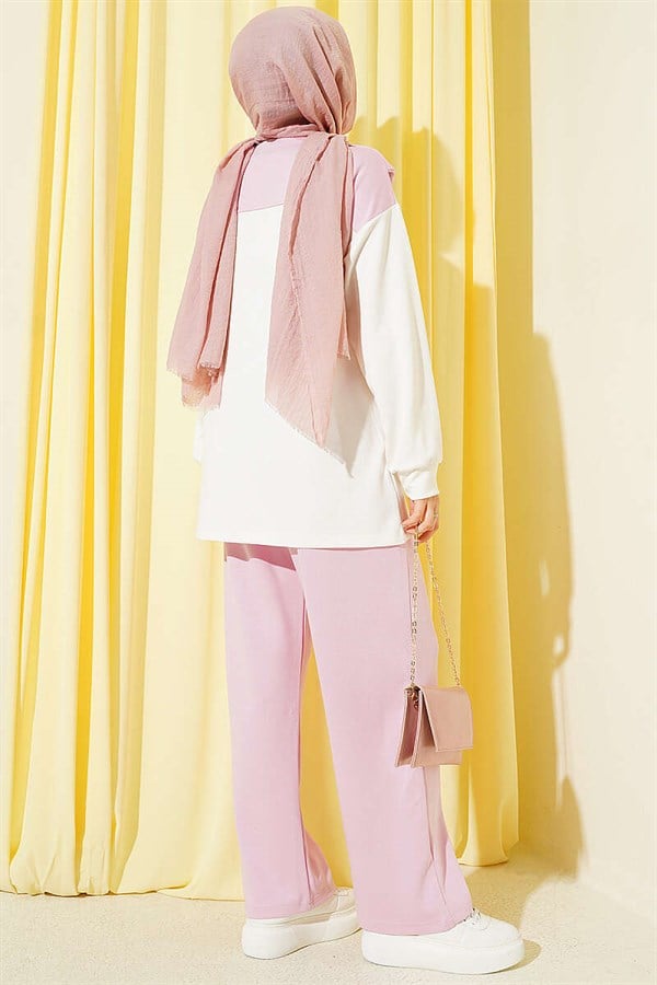 Loysa 2 Piece Set with Shoulder Scarf Detail, Pink