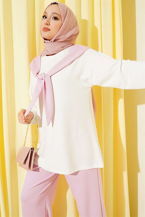 Loysa 2 Piece Set with Shoulder Scarf Detail, Pink