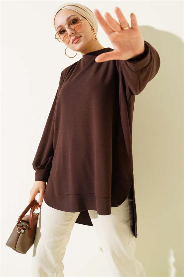 Loyşa Oval Cut Oversize Tunic Brown