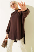 Loyşa Oval Cut Oversize Tunic Brown