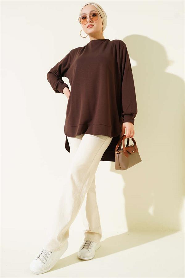 Loyşa Oval Cut Oversize Tunic Brown