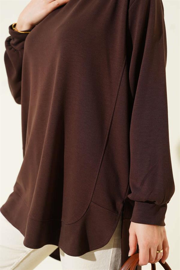 Loyşa Oval Cut Oversize Tunic Brown