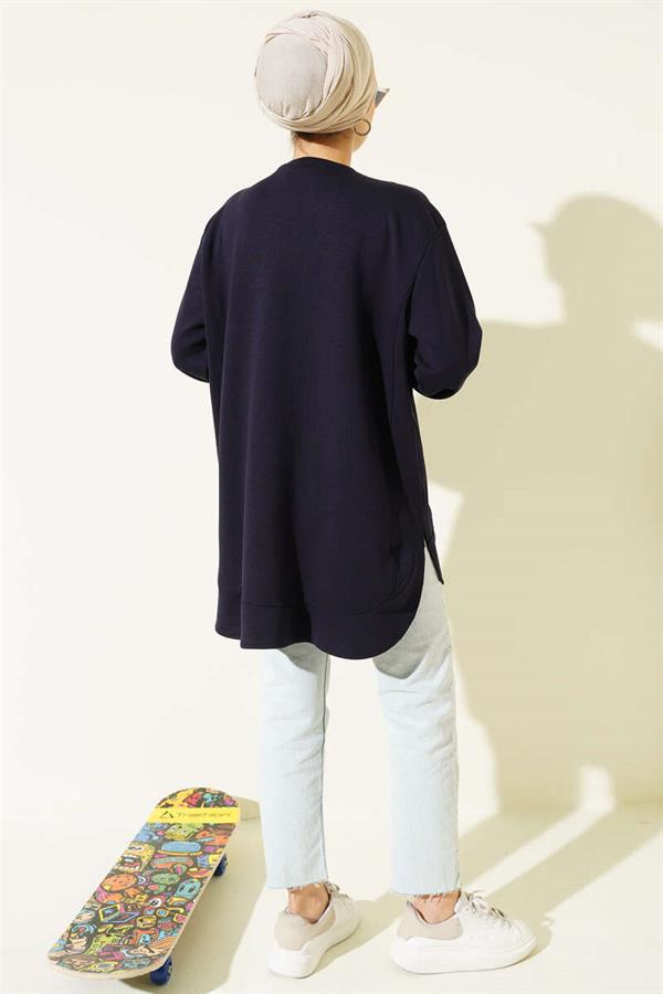 Loyşa Oval Cut Oversize Tunic Navy Blue