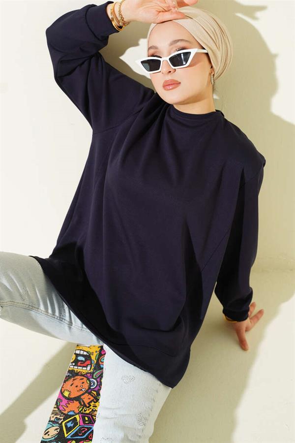 Loyşa Oval Cut Oversize Tunic Navy Blue