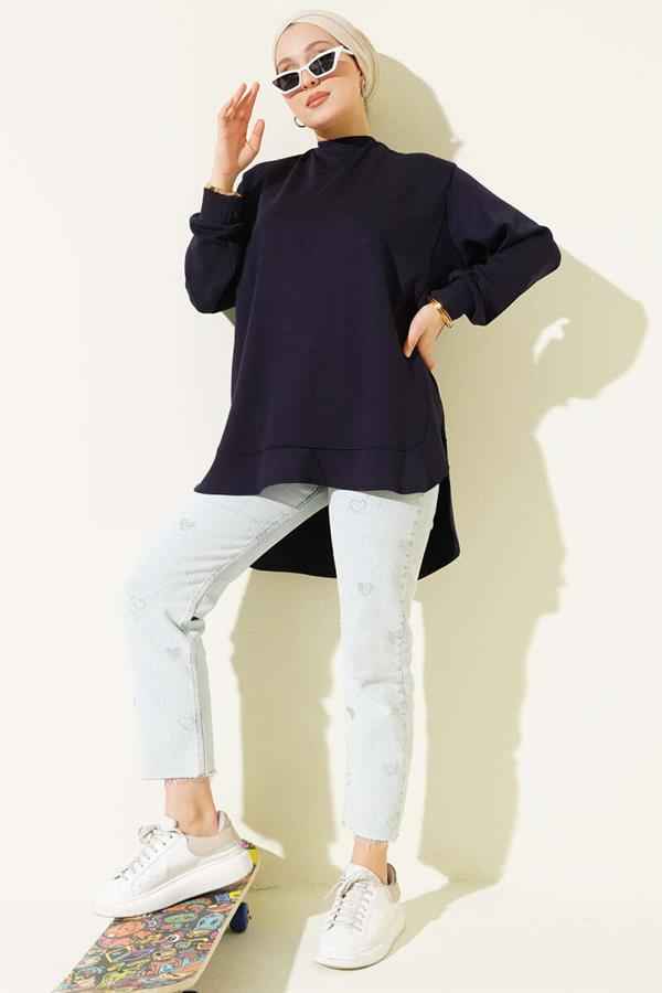 Loyşa Oval Cut Oversize Tunic Navy Blue