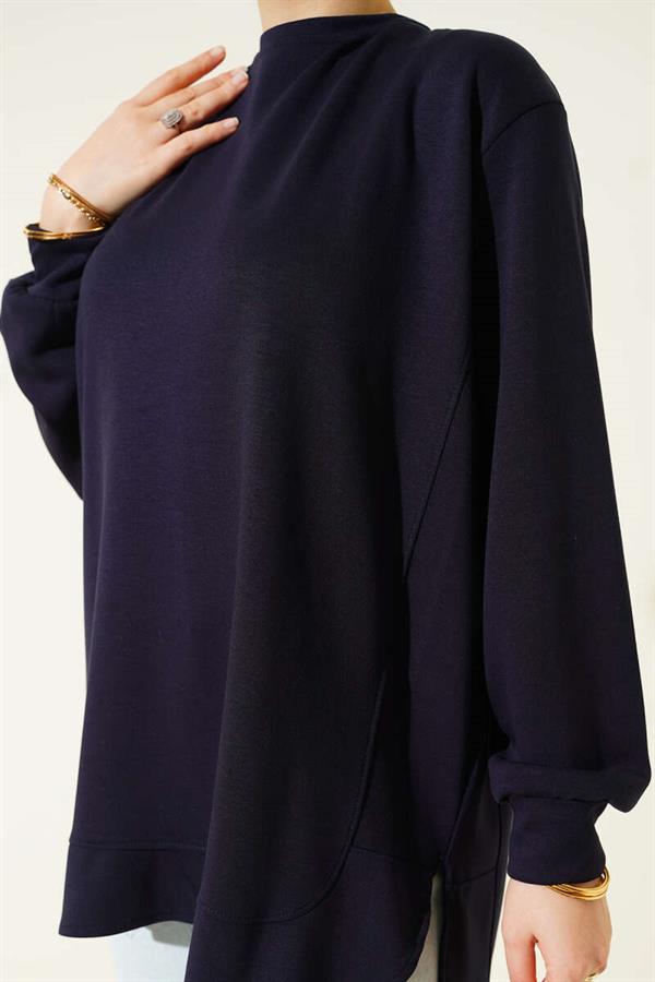 Loyşa Oval Cut Oversize Tunic Navy Blue