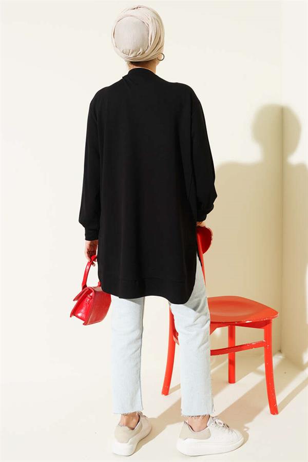 Loyşa Oval Cut Oversize Tunic Black