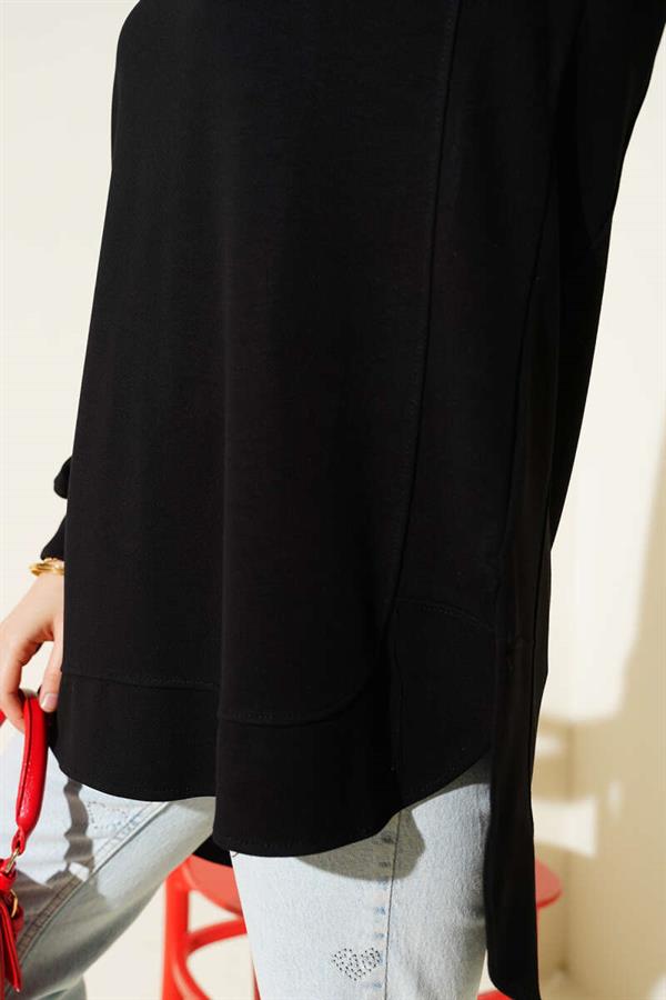 Loyşa Oval Cut Oversize Tunic Black