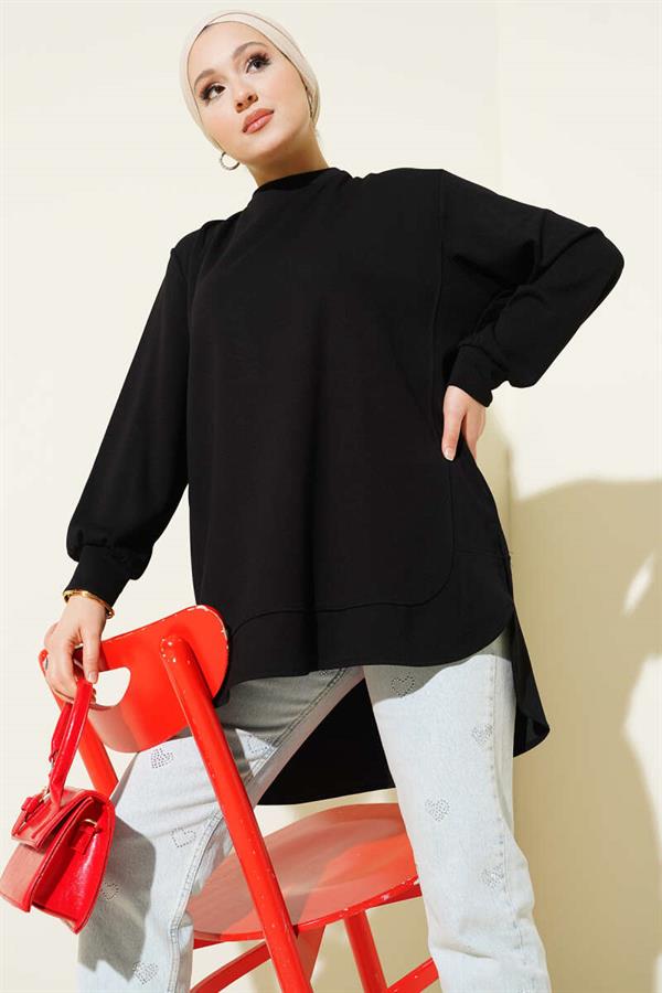 Loyşa Oval Cut Oversize Tunic Black