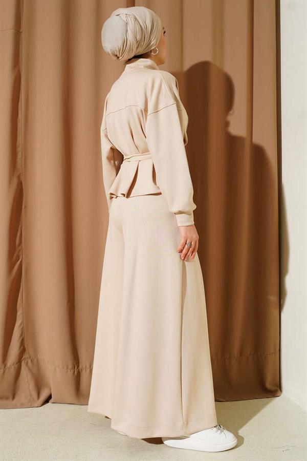 Loyşa Pincer Detailed 2 Piece Set Beige