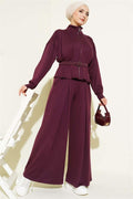 Loyşa Dart Detailed 2 Piece Set Burgundy