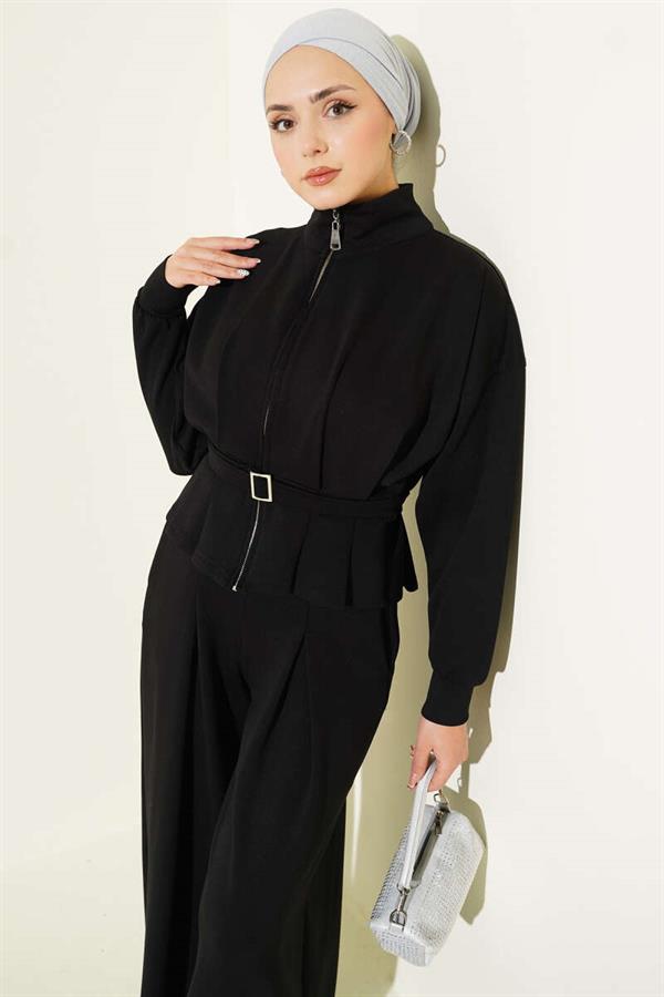 Loyşa Pincer Detailed 2 Piece Set Black