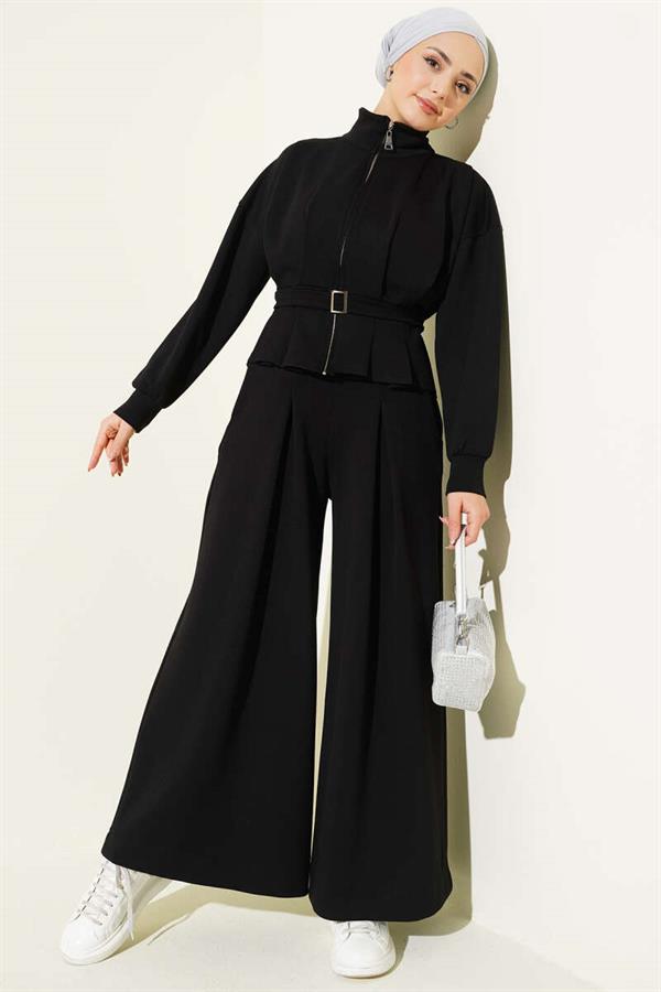 Loyşa Pincer Detailed 2 Piece Set Black