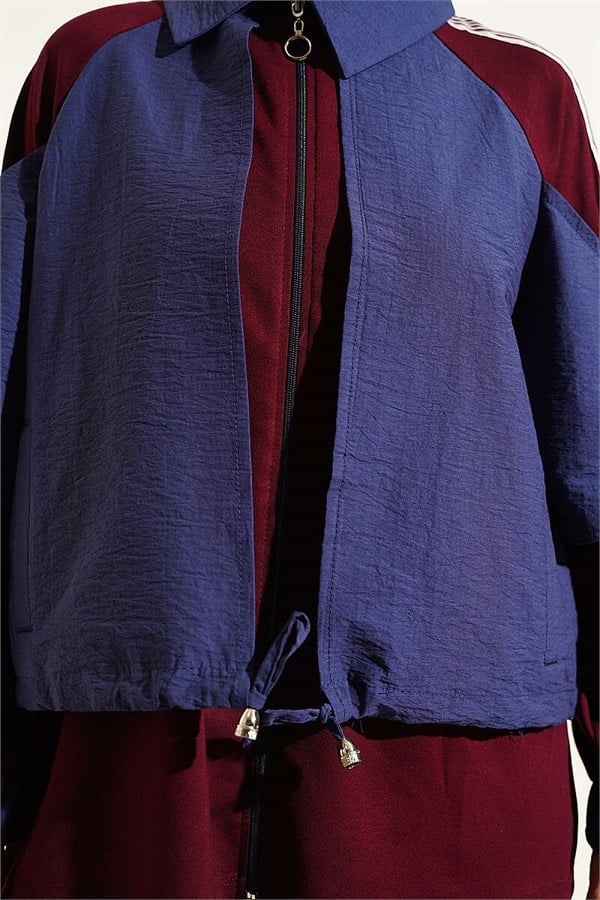 Loysa Striped Detail 2 Piece Set, Burgundy