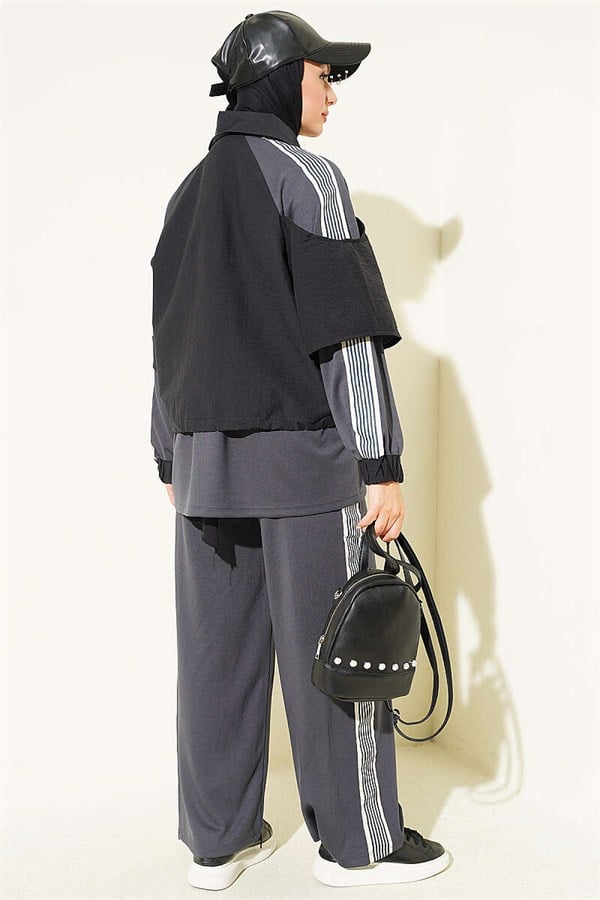 Loysa Striped Detail 2 Piece Set, Smoke Grey