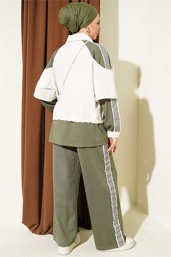Loysa Striped Detail 2 Piece Set, Khaki