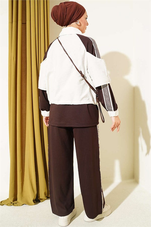 Loysa Striped Detail 2 Piece Set, Coffee