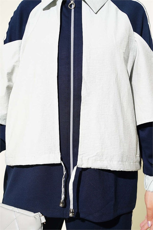 Loysa Striped Detail 2 Piece Set, Navy Blue