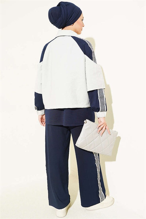 Loysa Striped Detail 2 Piece Set, Navy Blue