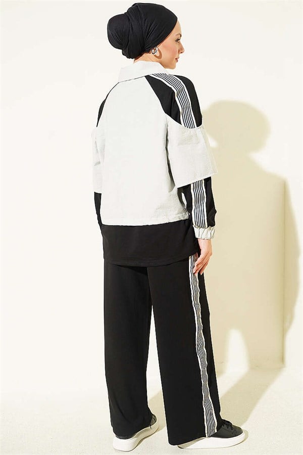 Loysa Striped Detail 2 Piece Set, Black