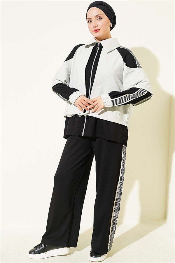 Loysa Striped Detail 2 Piece Set, Black