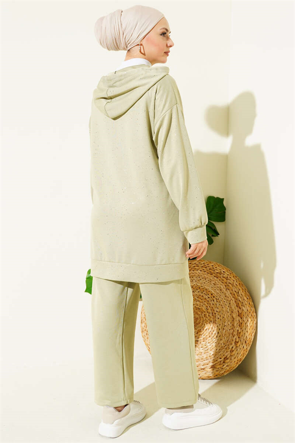 Loysa Sim Detail Hooded 2 Piece Set, Light Green