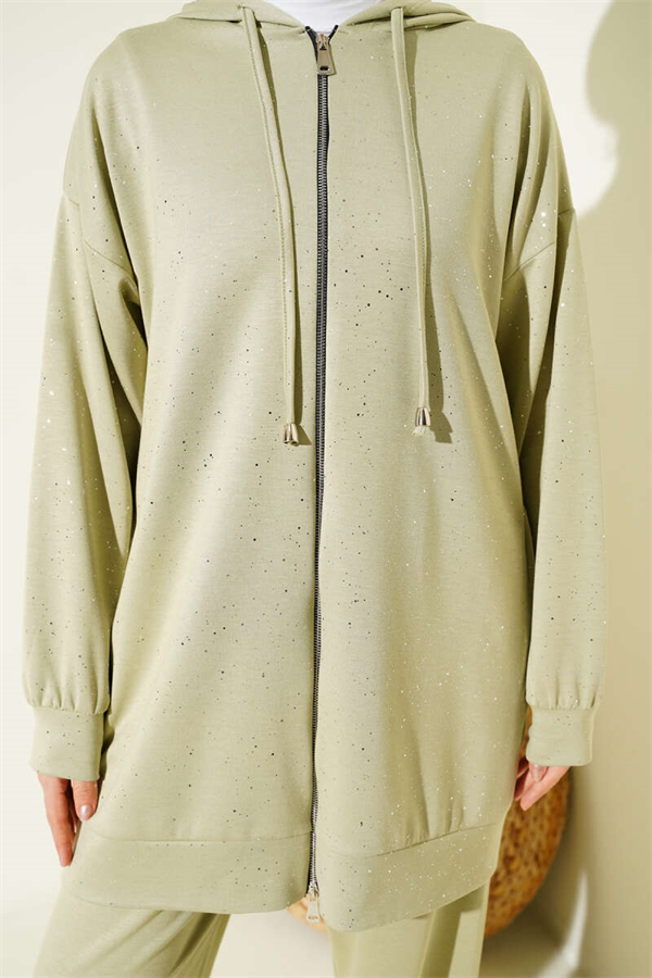 Loysa Sim Detail Hooded 2 Piece Set, Light Green