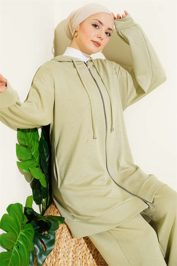 Loysa Sim Detail Hooded 2 Piece Set, Light Green