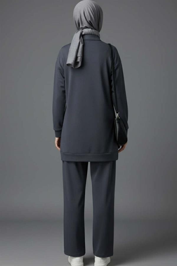 Loysha Stoned Zippered 2 Piece Set Smoke