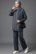 Loysha Stoned Zippered 2 Piece Set Smoke
