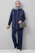 Loysha Stoned Zippered 2 Piece Set Navy Blue
